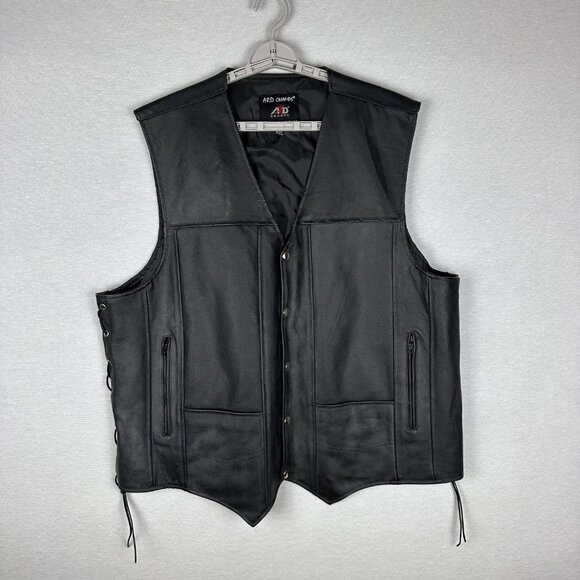 GENUINE LEATHER MOTORCYCLE VEST, ARD CHAMPS, SIZE 4XL, BLACK, 4 POCKET - Picture 3 of 8